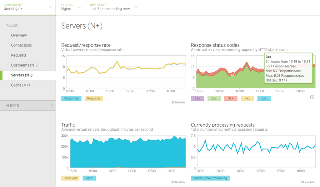 image of Servers tab in New Relic UI