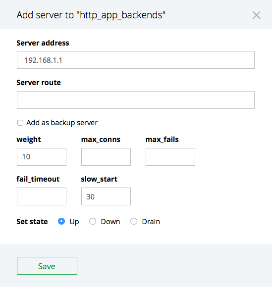 The 'Add server' interface for adding servers to an upstream group in the NGINX Plus live activity monitoring dashboard