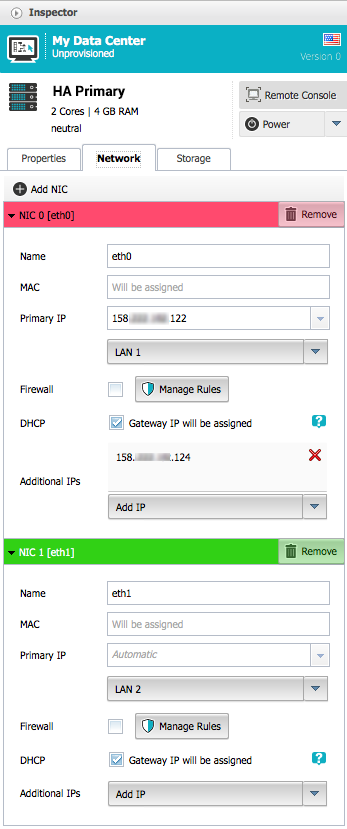 Configure network interfaces on the primary NGINX Plus instance in ProfitBricks