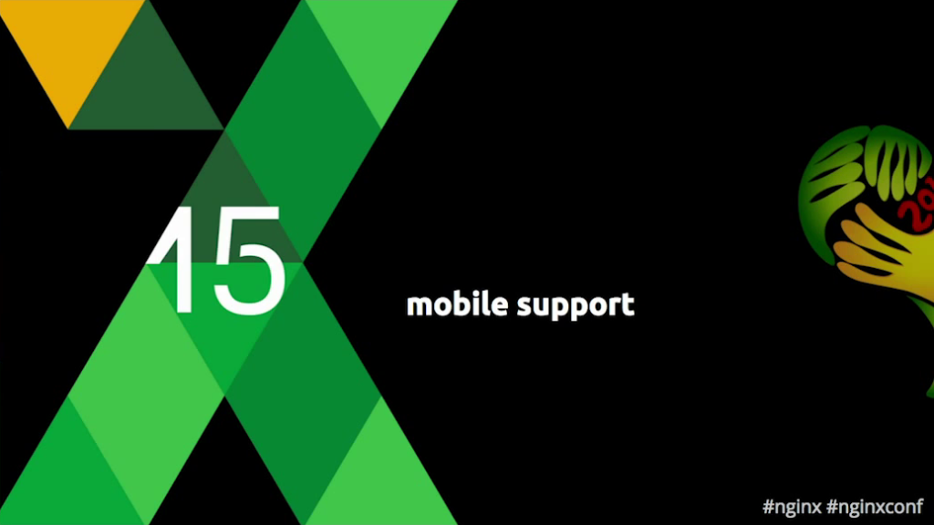 Title slide for 'Mobile support' section: HLS for live video streaming [Globo.com presentation at nginx.conf2015]