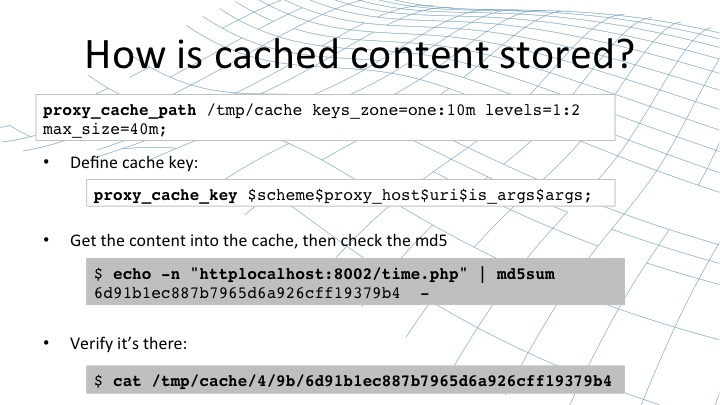 How is cached content stored? [webinar by Owen Garrett of NGINX]