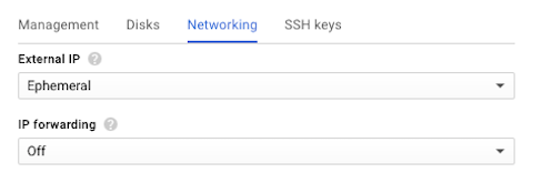 Screenshot of the Networking subtab used during creation of a new VM instance template, part of deploying NGINX Plus as the Google load balancer.