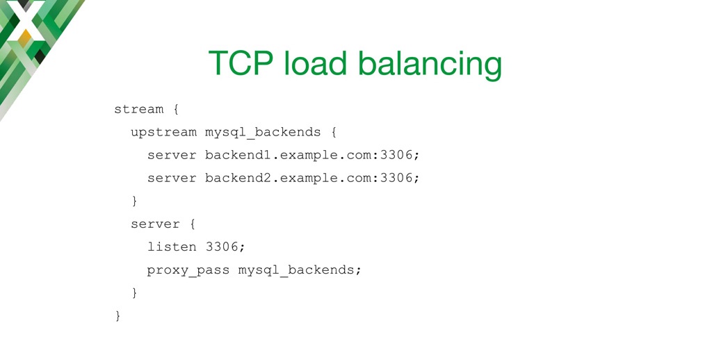 Configuration code for NGINX as a TCP load balancer
