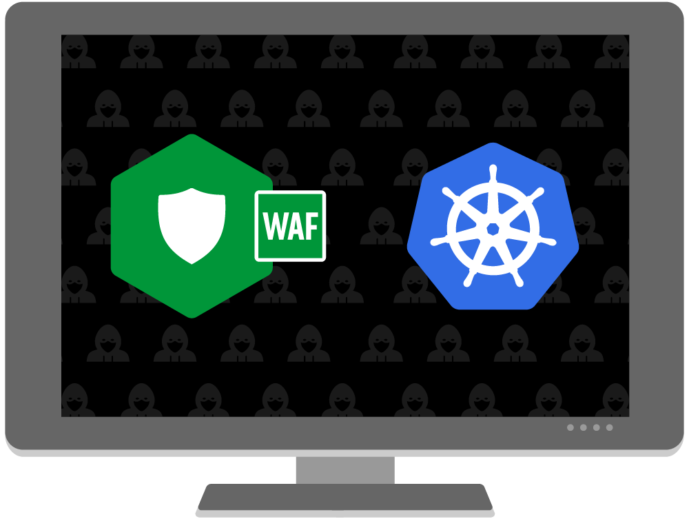 Nginx App Protect WAF logo and Kubernetes logo side by side on computer screen