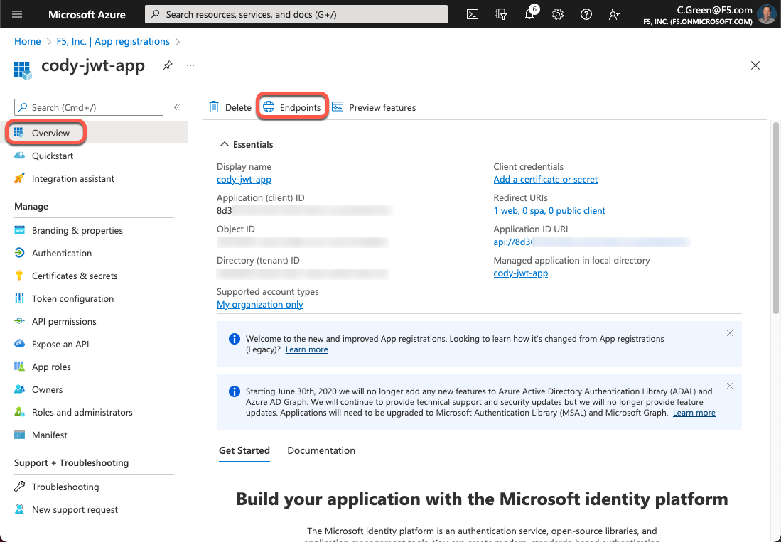 Azure AD Application Endpoints