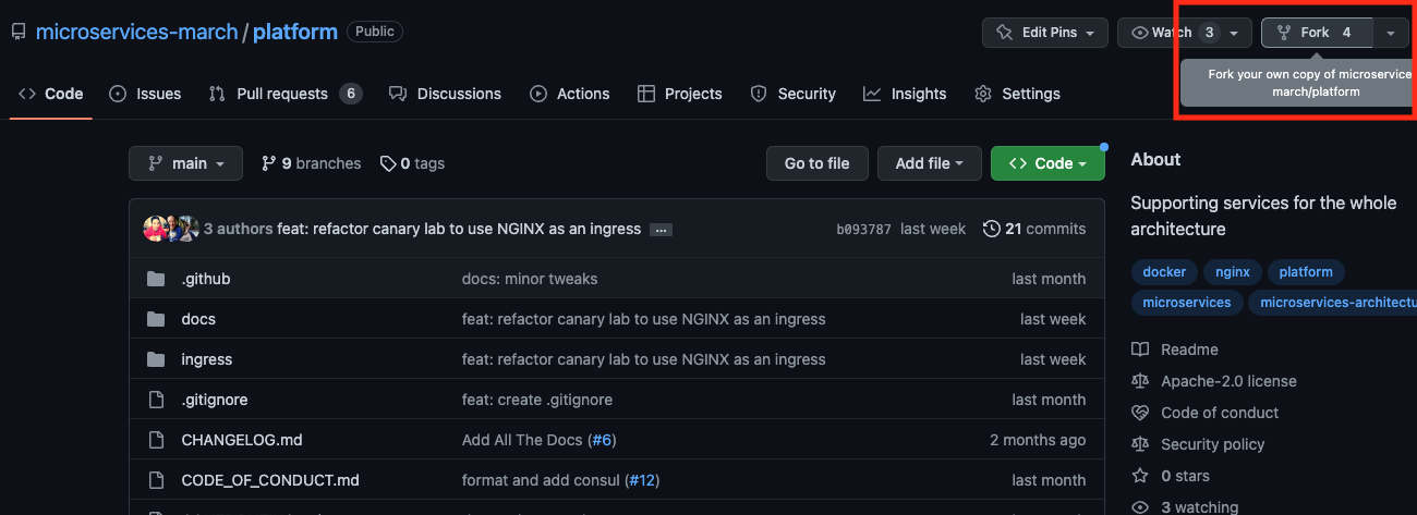 screenshot of GitHub GUI showing fork of the repository for this tutorial